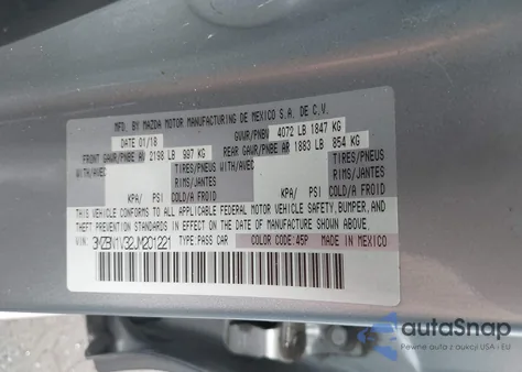 2018 Mazda Mazda3 Touring z USA, uszkodzony, nr VIN 3MZBN1V32JM201221